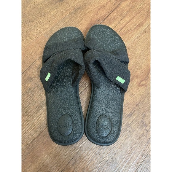 Sanuk Yoga Double Strap Wide womens black flip flops size 10 Summer Casual Comfy - Picture 2 of 5